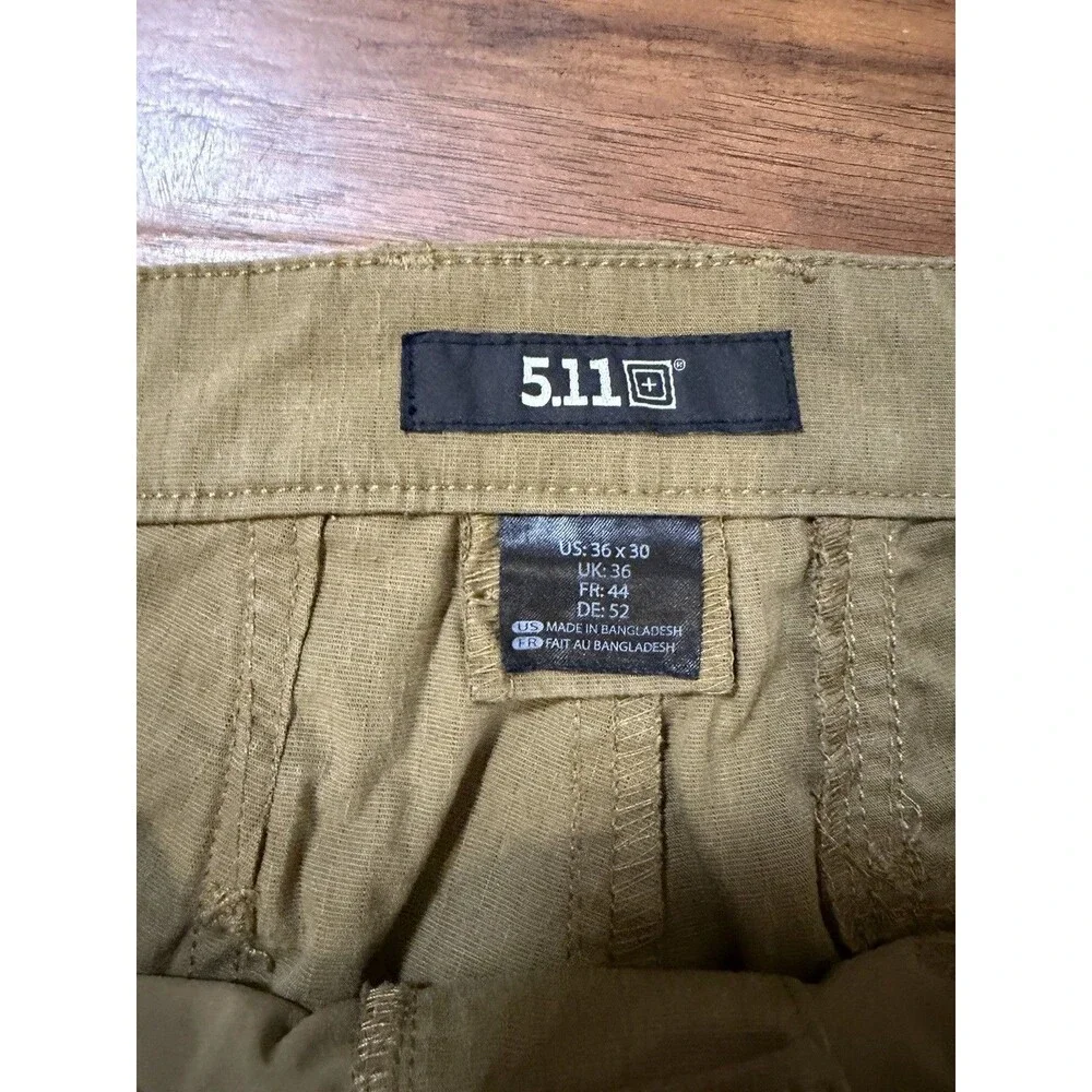 5.11 Tactical Pants Mens 36x30 Beige Cargo Rip Stop Adjustable Waist Workwear